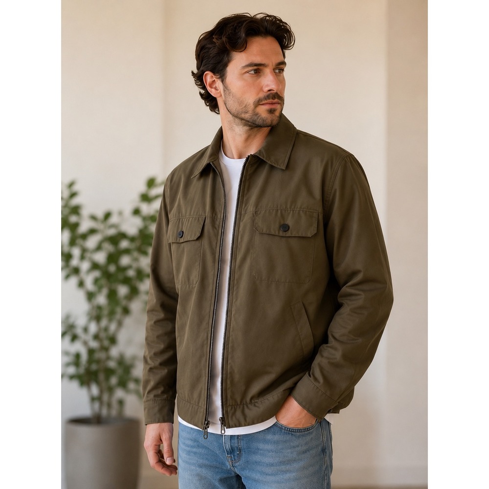 Roots Men Olive Utility Jacket Vintage 90s Y2K Zip Up Field Coat Medium